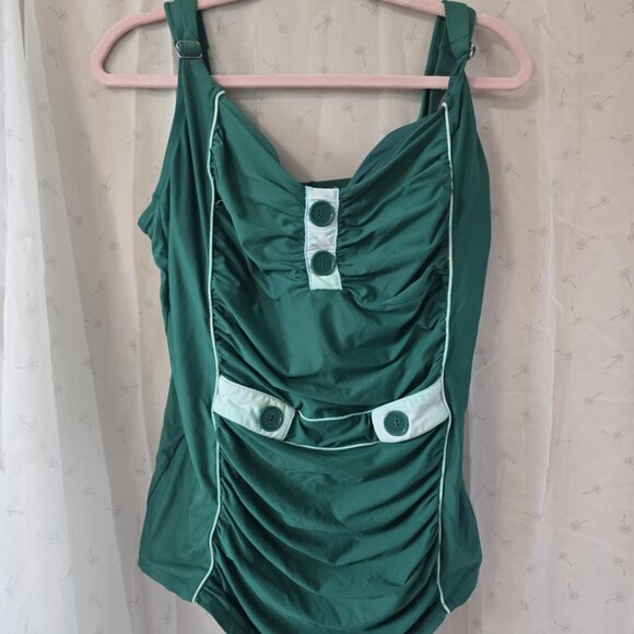 Modcloth Susan Green Button One Piece Swimsuit - Picture 2 of 5